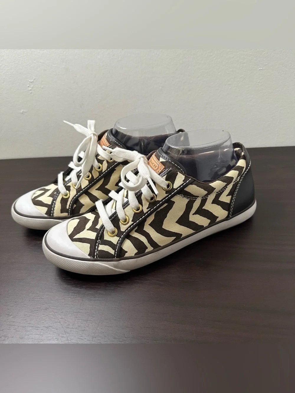 Coach Barrett Zebra Animal Print Canvas Leather Lace-Up Sneakers Rubber Sole 7.5